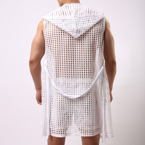 (image for) Powerful Hollowed-out Net Hooded Bandaged Bathrobe
