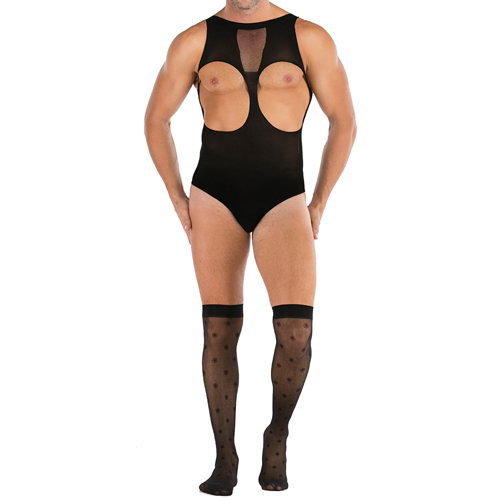 (image for) Hot Sleeveless Cupless Men Mesh Teddy With Stockings
