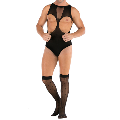 (image for) Hot Sleeveless Cupless Men Mesh Teddy With Stockings