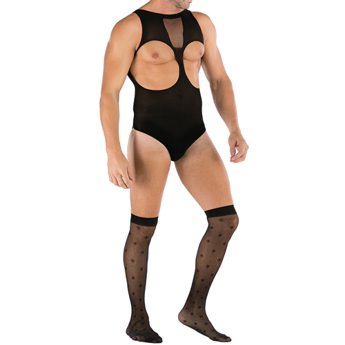 (image for) Hot Sleeveless Cupless Men Mesh Teddy With Stockings