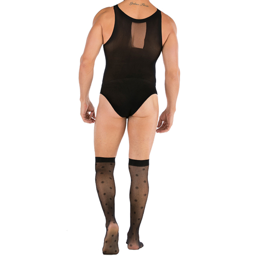 (image for) Hot Sleeveless Cupless Men Mesh Teddy With Stockings