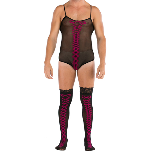 (image for) Men Strappy Jacquard Teddy Stockings