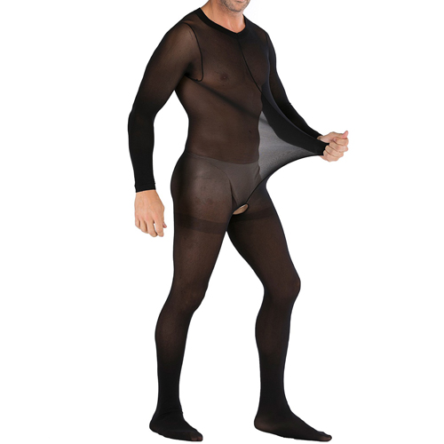 (image for) Mesh Long-sleeved Crotchless Jampsuit