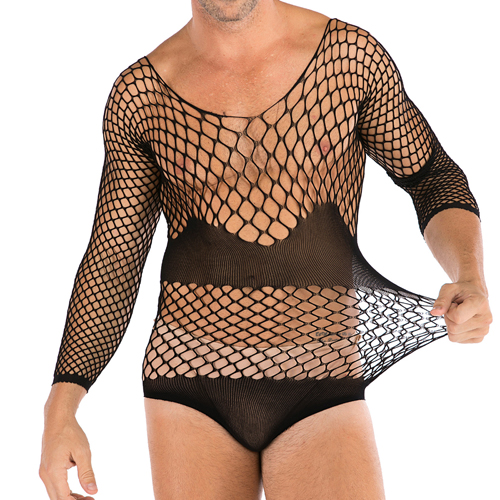 (image for) Erotic Men Fishnet Long sleeved Teddy Lingerie