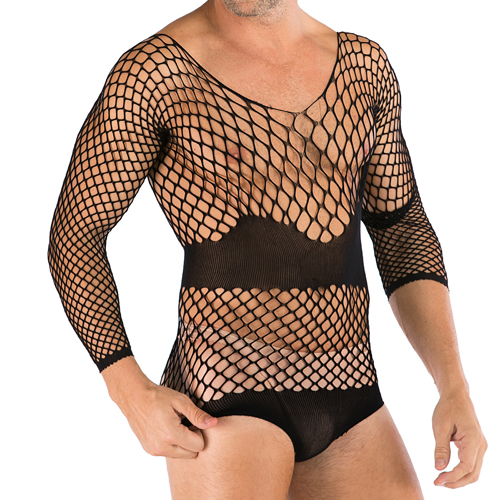 (image for) Erotic Men Fishnet Long sleeved Teddy Lingerie