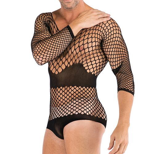 (image for) Erotic Men Fishnet Long sleeved Teddy Lingerie