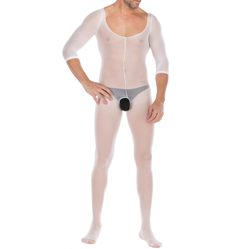 (image for) Pure White Crotchless Low Cut Jampsuit Teddy For Men