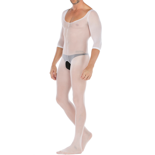 (image for) Pure White Crotchless Low Cut Jampsuit Teddy For Men
