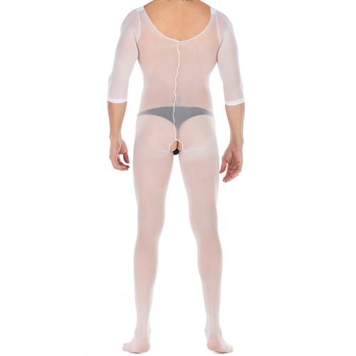 (image for) Pure White Crotchless Low Cut Jampsuit Teddy For Men