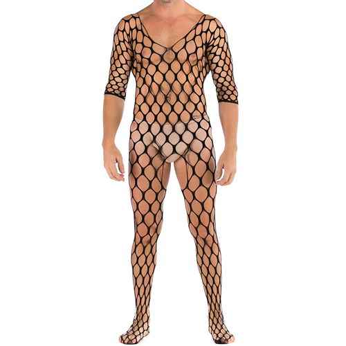 (image for) Big Mesh Hollowed-out See-through Men Bodysuit