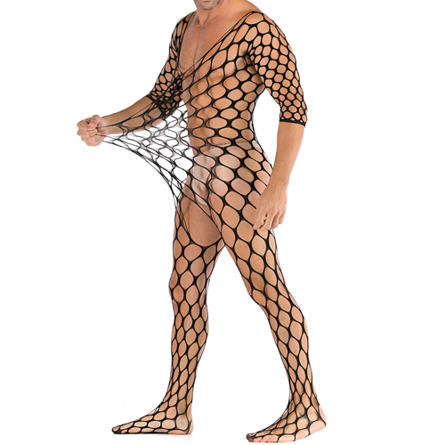 (image for) Big Mesh Hollowed-out See-through Men Bodysuit