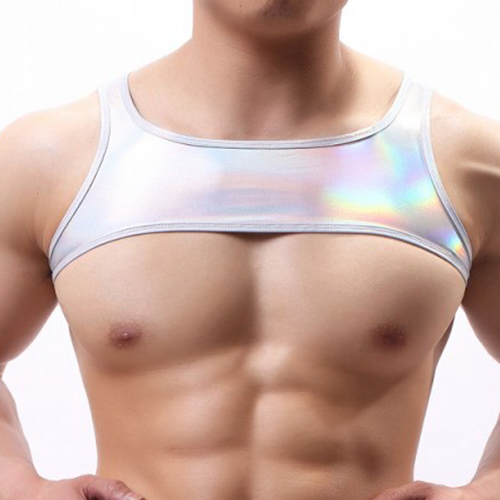 (image for) Bright Gold Faux Leather Vest For Men Sexy Lingerie