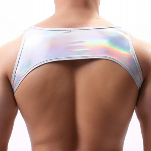 (image for) Bright Gold Faux Leather Vest For Men Sexy Lingerie