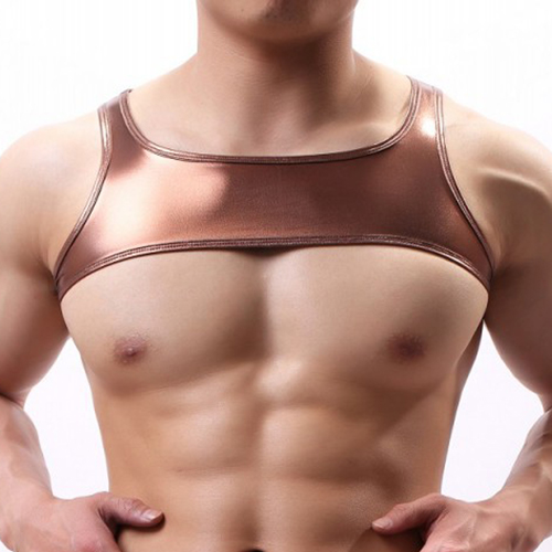 (image for) Bright Gold Faux Leather Vest For Men Sexy Lingerie