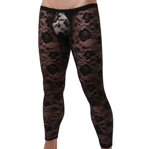 (image for) Sexy Men Tight Rose Pattern Lace Pants