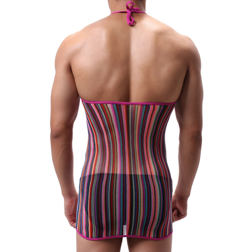 (image for) Men Haltered Colorful Striped Mesh Dress