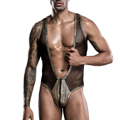 (image for) Golden One-piece Suit Mesh Night Wear For Men