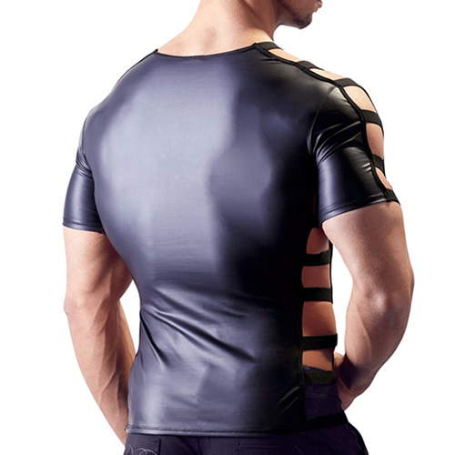 (image for) Men Hot Patent Leather Hollowed-out T-shirt
