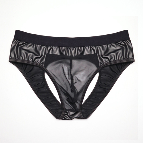 (image for) New Patent Leather Spliced With Mesh Assless Panty