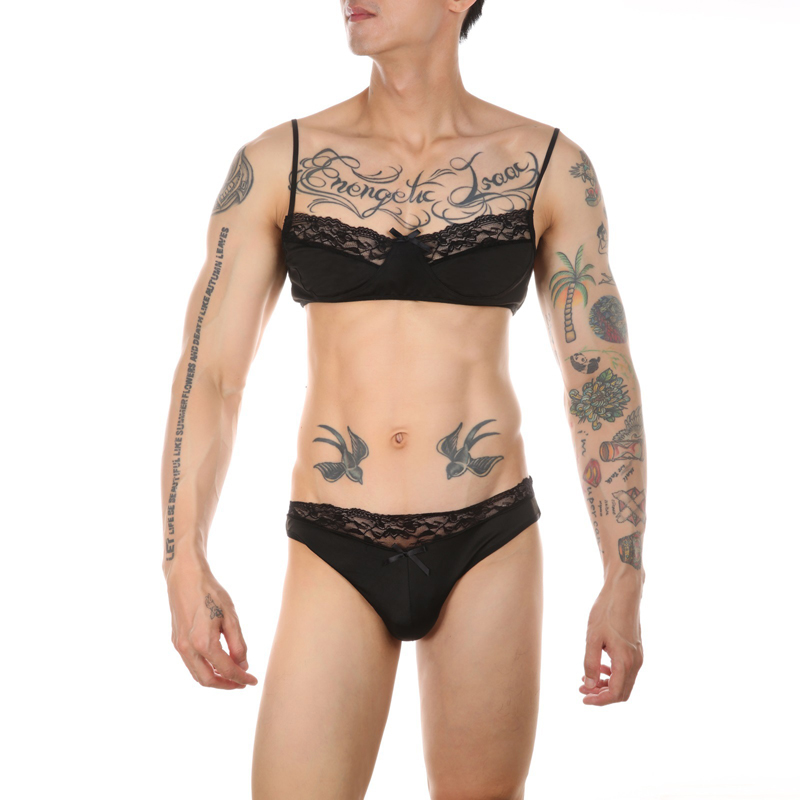 (image for) New Men\'s Gay Lace Bra And Panty Suit