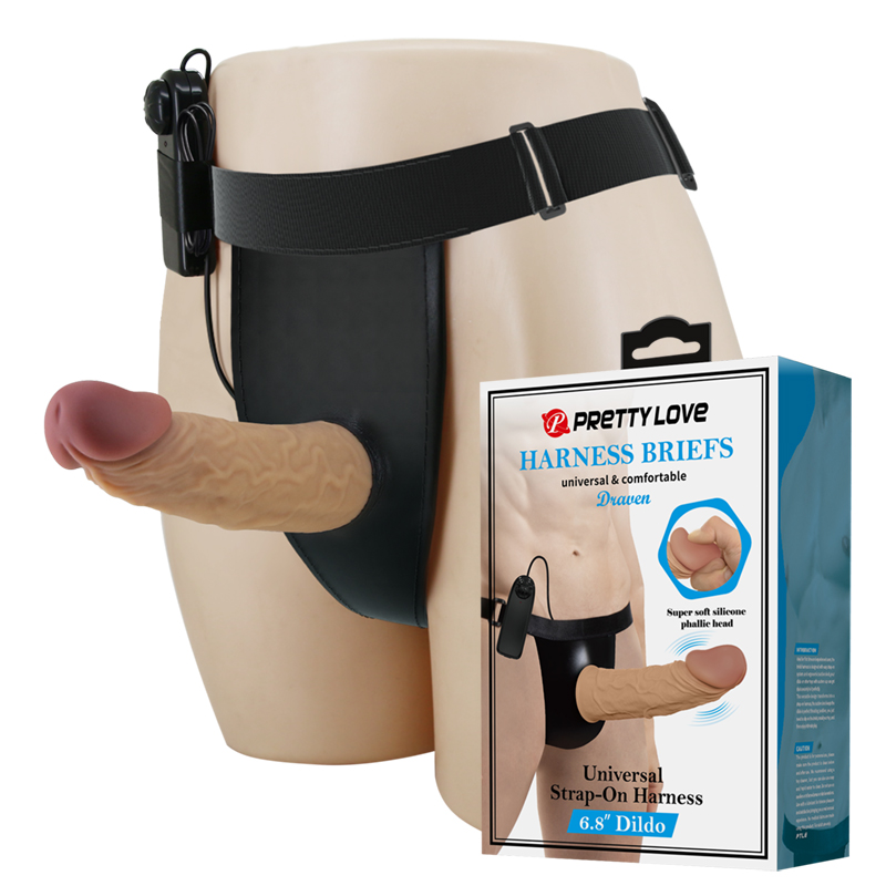 (image for) 6.8\" Vibrating Dildo Universal Strap On Harness