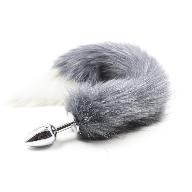 (image for) Fox Tail Metal Anal Plug - Gray & White Tail