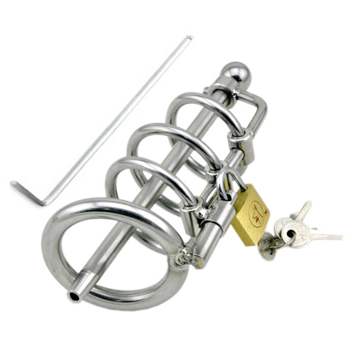 (image for) Locking Steel Chastity Device with Penis Plug