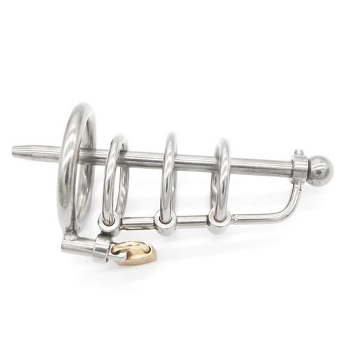 (image for) Locking Steel Chastity Device with Penis Plug