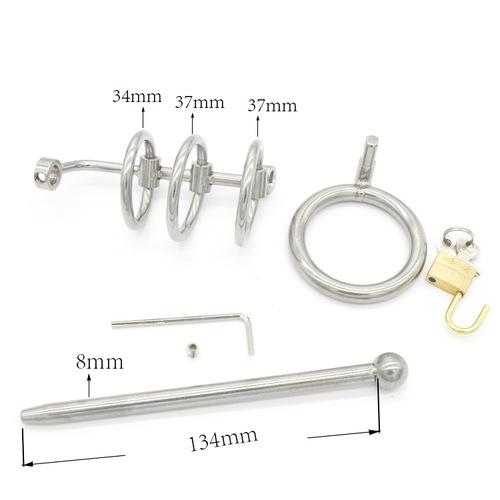 (image for) Locking Steel Chastity Device with Penis Plug