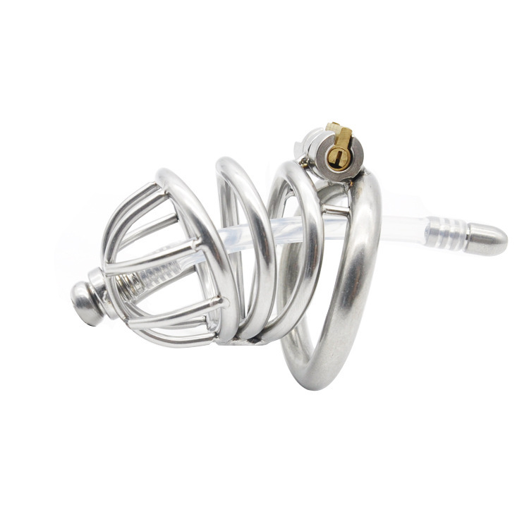 (image for) Bent Ring Chastity Cage with Silicone Urethral Plug