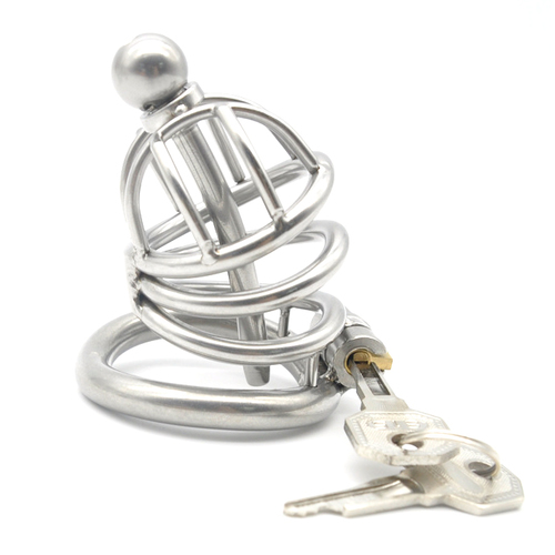 (image for) Bent Ring Chastity Cage with Metal Urethral Plug