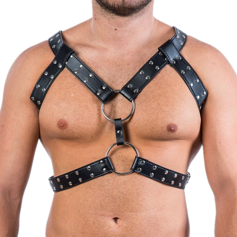 (image for) Men\'s Sexy Bondage Double Belt Chest Harness